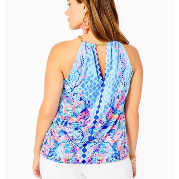 Lilly Pulitzer Isa Halter Top Multi Hidden Treasure Engine - Picture 3 of 9